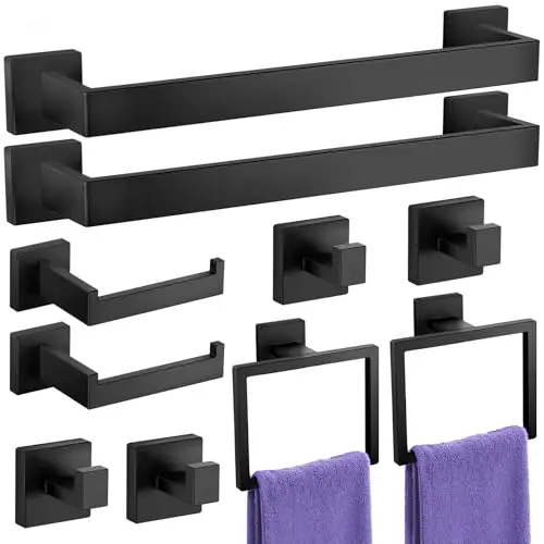 Set de Accesorios de Baño UPRONE: 10 Piezas en Acero Inoxidable Matte Black