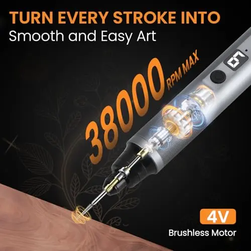 HARDELL Bolígrafo de Grabado Recargable Type-C, 6 Velocidades y 41 Accesorios, Ideal para Madera, Metal y Vidrio - imagen 2