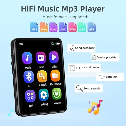 Reproductor MP3 Tengsen con Bluetooth 5.3, pantalla táctil y altavoz integrado, 32GB - imagen 2