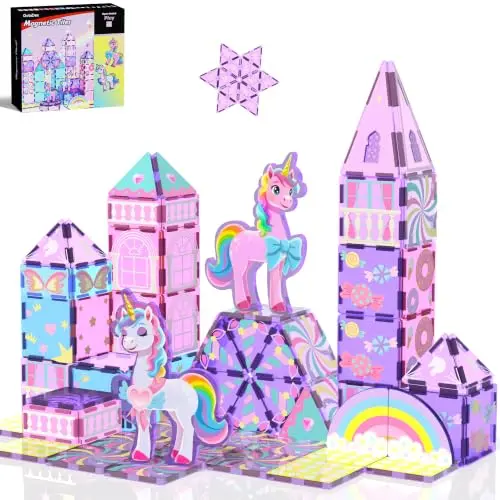 Juguetes de Azulejos Magnéticos GobiDex Unicornio: Castillo Princesa para Niñas