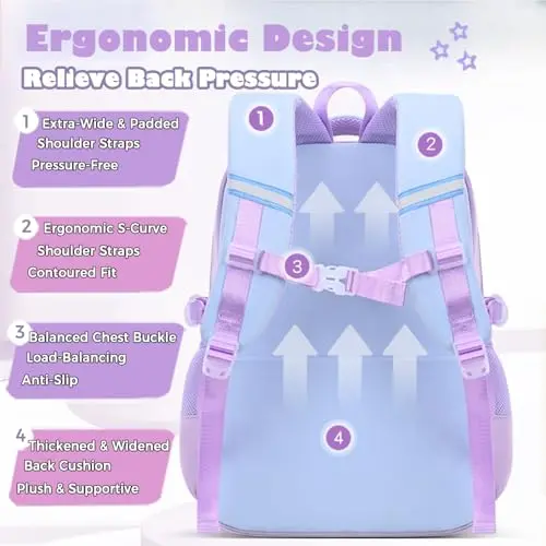 Mochila Kawaii TYHOTULY para Niñas - Gran Capacidad, Diseño Ergonómico, Material Resistente (Morado) - imagen 5