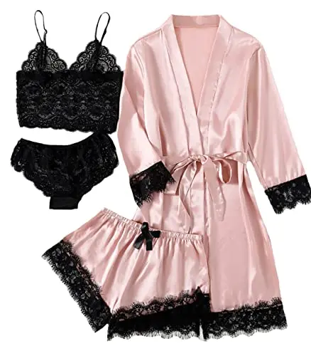 Conjunto de Pijamas Sexy de Satén LYANER para Mujer - Rosa Sólido XL
