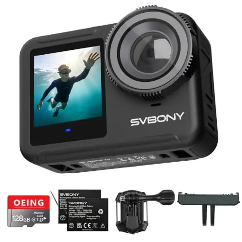 SVBONY SVGo3 4K60FPS 128GB U3 SD Card | for Snorkeling, 40FT Bare Waterproof Camera,300Mins Long Battery,Magnetic Quick Release, 6-Axis EIS WiFi Remote Contro