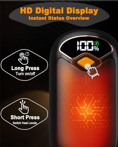 Calentadores de manos recargables - 2 pack, Pantalla LED, 4 niveles de calor, USB, magnético y portátil - imagen 3