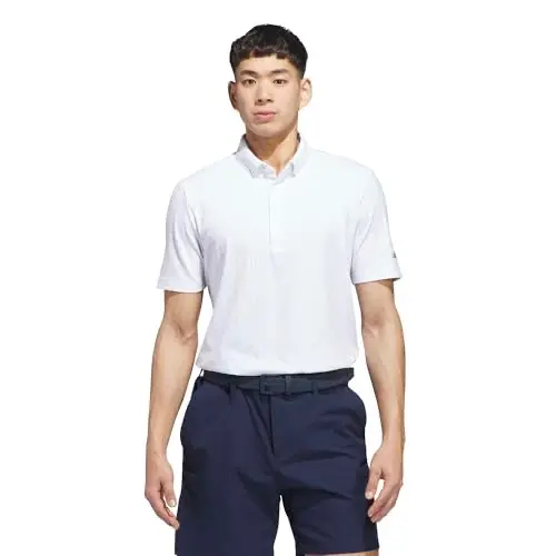 Polo adidas ULTIMATE365+ Soft Print para hombre, Blanco/Cielo Crystal, Talla L