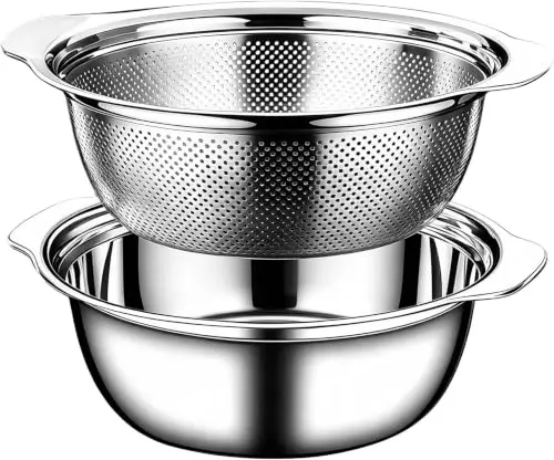 Colador de Acero Inoxidable de 1.5 QT para Cocina - Drenaje Rápido y Diseño Antideslizante