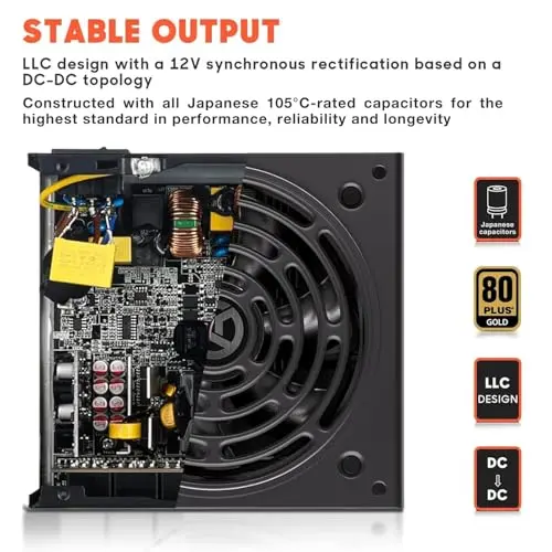 Fuente de Poder ARESGAME AGT de 850W, 80+ Oro, Modular y Compacta de 140mm - imagen 3