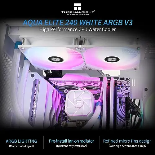 Enfriador AIO Thermalright Aqua Elite 240 White V3, 240mm con ventiladores ARGB PWM - imagen 2