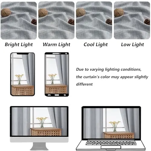 Cortinas Grises Chyhomenyc 96'' con Textura Lino, 2 Paneles Filtrantes de Luz para Sala y Dormitorio - imagen 4