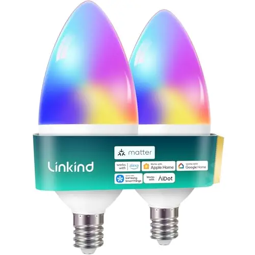 Bombilla LED Linkind Matter E12: 16M colores, control por voz y compatibilidad amplia, 2 unidades