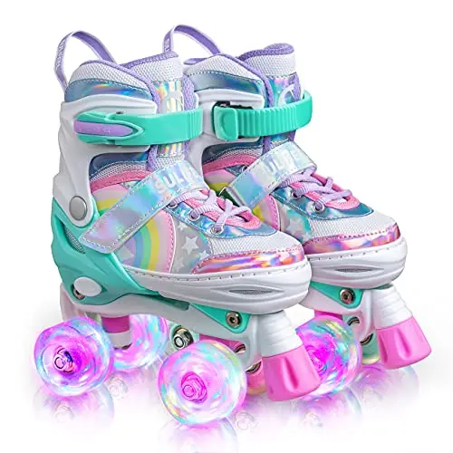 Patines SULIFEEL Unicornio Arcoíris con Ruedas Iluminadas para Niños | Ajustables y Seguros
