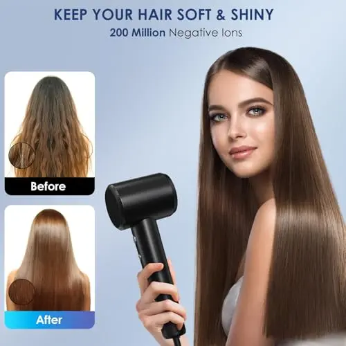 Secador de cabello IWAANYI - 150,000 RPM, 30m/s, Iones Negativos y 8 Modos para un Secado Rápido y Seguro - imagen 3