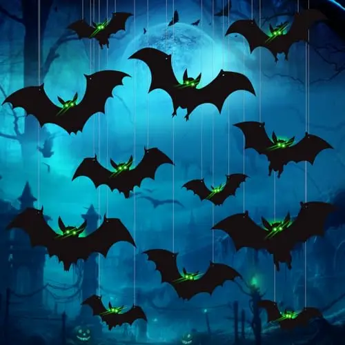 12 Pcs Decoración de Murciélagos Colgantes Halloween - Brillan en la Oscuridad