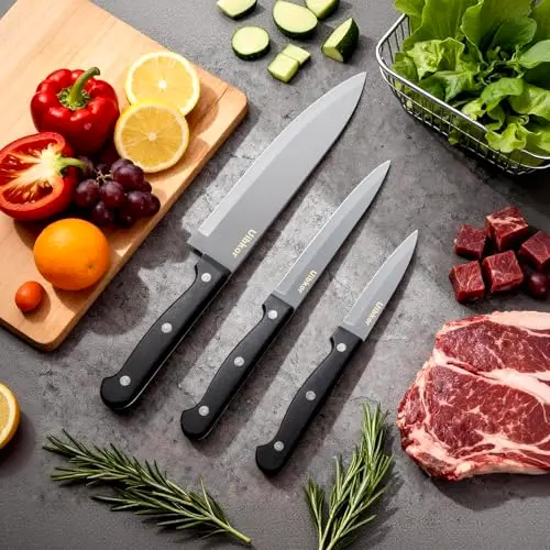 Juego de Cuchillos de Cocina Uibkor, 3 Piezas de Acero Inoxidable Alta Calidad, Cuchillo Chef de 8 Pulgadas - imagen 5