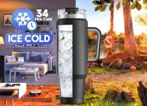 Taza Meoky 40 oz: Aislada, Antifugas, Con Asa y Popote, Hasta 34 Horas Fría (Noche) - imagen 2