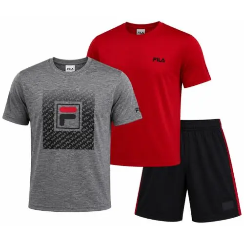 Conjunto Deportivo Fila Boys de 3 Piezas: Camisetas Gráficas y Shorts de Baloncesto para Niños, Talla 8
