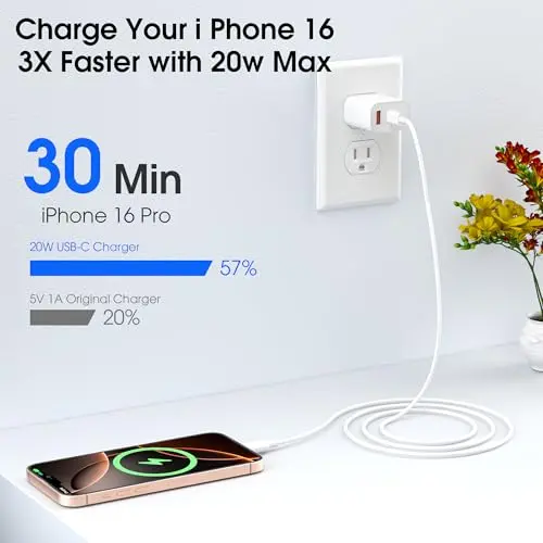 Cargador rápido 20W USB-C para iPhone 17/16/15 - Incluye cable de 6ft - imagen 3