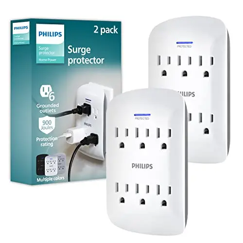 Protector de Sobretensiones Philips 6 Salidas, 900 Joules, Diseño Compacto, 2 Pack