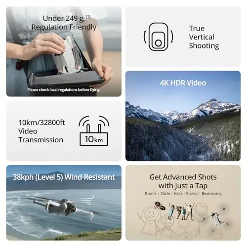DJI Mini 3: Dron Mini 4K, Vuelo de 38 min, Video hasta 10 km, Toma Vertical Verdadera - imagen 2