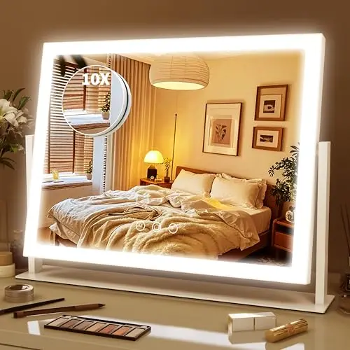 Espejo de Maquillaje ROLLOVE 16.3"x12.6" con 3 Modos de Luz LED y 10X Aumento