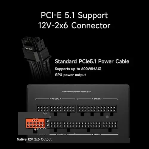 PCCOOLER PSU 1000W: Modular, 80 Plus Gold, PCIe 5.1, Enfriamiento Silencioso - imagen 5