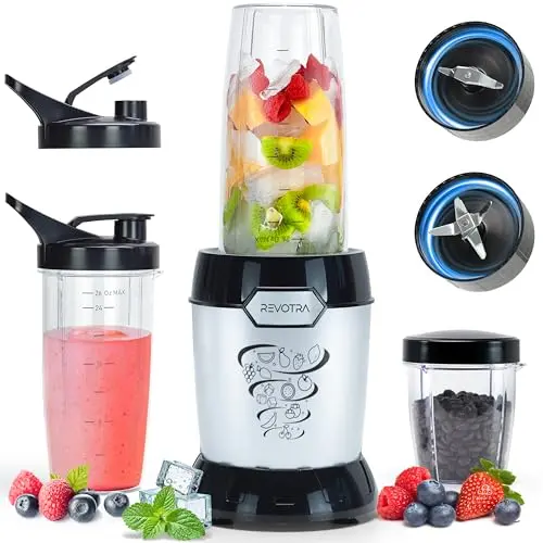 Licuadora REVOTRA: Potente 1200W, 3 tazas BPA-Free y diseño seguro para smoothis
