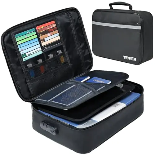 Bolsa de Documentos con Cerradura, Funda Resistente al Fuego y Agua, Organizador TENKER (15''x11''x4'')