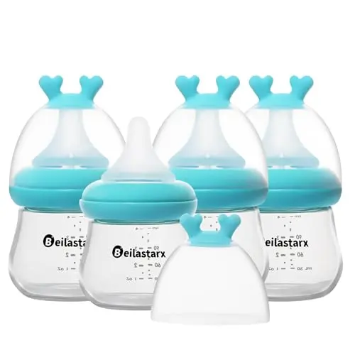 Biberones de vidrio Beilastarx 4oz con tetina Natural Response - Pack de 4 (Azul)