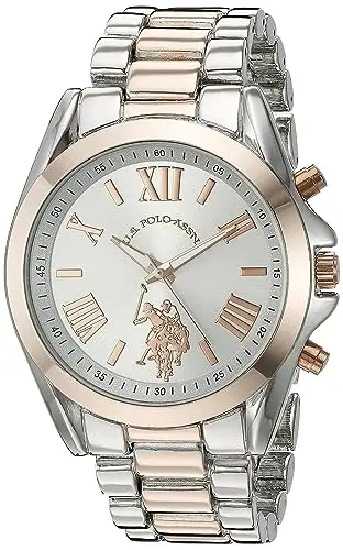 Reloj Analógico U.S. Polo Assn. Dama Bicolor – Esfera Plateada con Detalles en Oro Rosa, 41mm