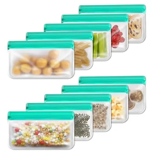SHUCHUANG 10 Bolsas Reutilizables para Snacks, PEVA sin BPA, Tamaño Pequeño