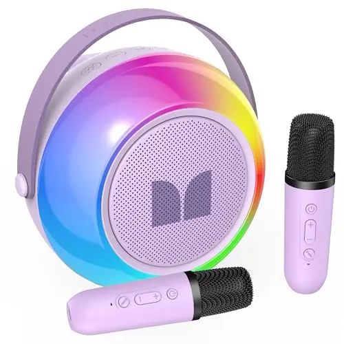 Máquina de Karaoke Monster Mini: Bluetooth, 2 Micrófonos Inalámbricos, Luces LED y Diversión Portátil