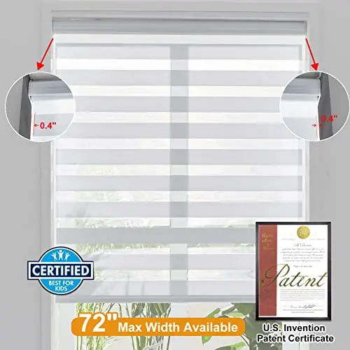 Persilux Cortinas Zebra Sin Cuerda (22" x 64", Blanco) - Doble Capa para Control Lumínico