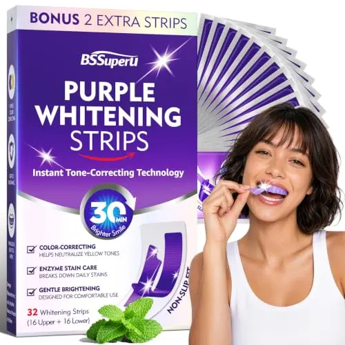 Tiras Blanqueadoras Moradas: Sonrisa Brillante en 30 Minutos con Sensibilidad Baja