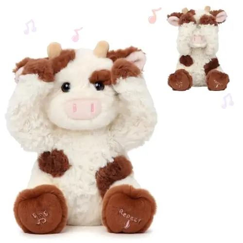 Hopearl Peek A Boo Cow: Juguete de Peluche Interactivo que Canta y Repite, 11''