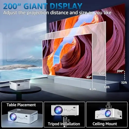 Proyector nativo 1080P con WiFi/Bluetooth y soporte 4K, incluye pantalla de 100" y trípode - imagen 2