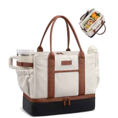 LOVEVOOK Bolsa Térmica para Almuerzo con Triple Compartimento y Sostenedor de Botellas