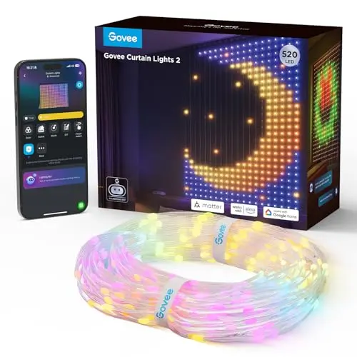 Govee Luces de Cortina Inteligentes 2, 520 LEDs, 4.9×6.6ft para Decoración Interior y Exterior