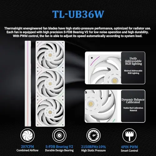 Thermalright Hyper Vision 360 UB ARGB White: AIO Cooler con Pantalla IPS LCD de 3.95" y Radiador de 360mm - imagen 5