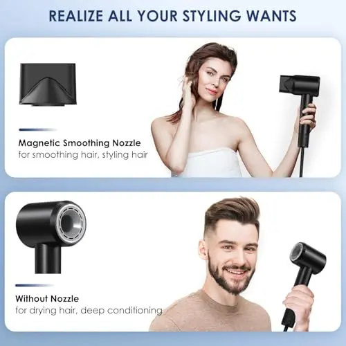 Secador de cabello IWAANYI - 150,000 RPM, 30m/s, Iones Negativos y 8 Modos para un Secado Rápido y Seguro - imagen 5