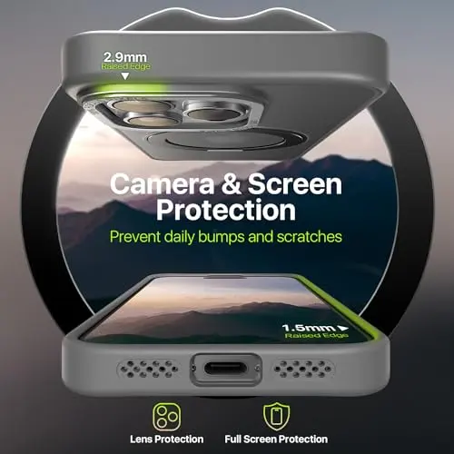 Funda QTlier para iPhone 15 Pro con soporte giratorio 360° y protección contra caídas (Gris) - imagen 3