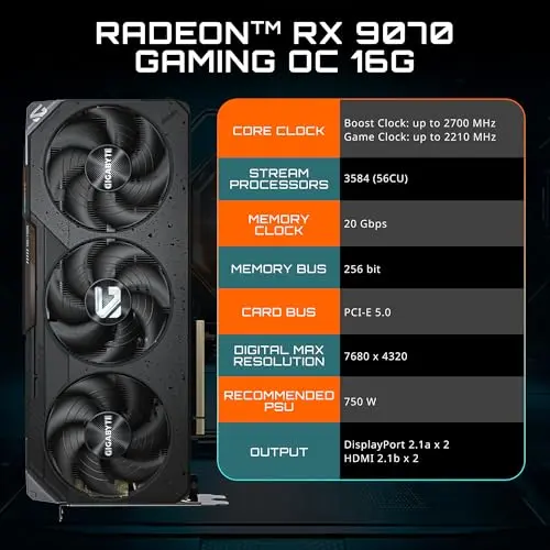 Tarjeta Gráfica GIGABYTE Radeon RX 9070 Gaming OC 16G con 16GB GDDR6 y RGB - imagen 2