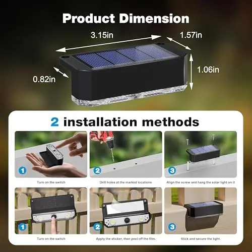 Luces Solares Peasur para Cercas - IP65, Luz LED Cálida, Instalación Fácil, Auto Encendido y Apagado - imagen 5