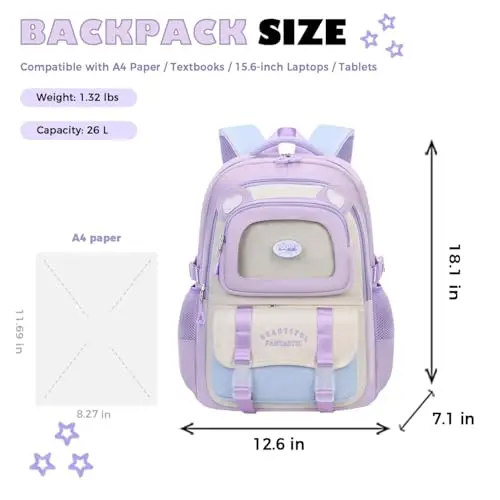 Mochila Kawaii TYHOTULY para Niñas - Gran Capacidad, Diseño Ergonómico, Material Resistente (Morado) - imagen 2