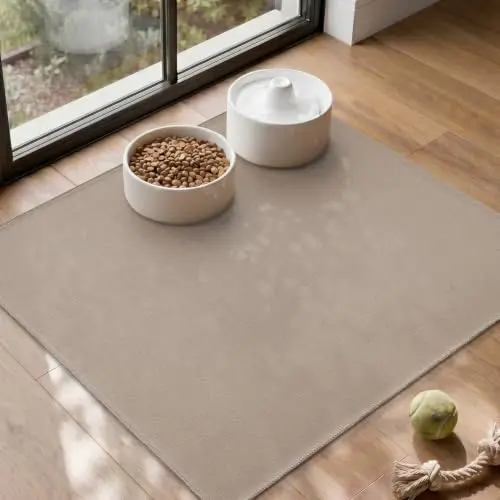 MontVoo Mat para Alimentación de Mascotas 20"x20" - Antideslizante y Absorbente, Beige