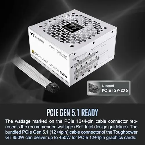 Fuente de Poder Thermaltake Toughpower GT 850W Snow, Eficiencia 80 Plus Gold y Conector PCIe 5.1 - imagen 4