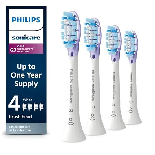 Cabezal Philips Sonicare G3 Dos en Uno, 4 Unidades, Suministro para 1 Año, Blanco