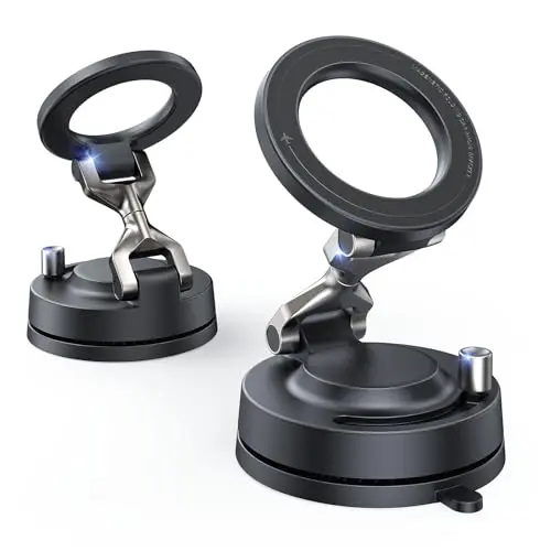 Soporte de Coche Meifigno para MagSafe: Brazo de Aleación, Succión Potente y Ajuste Flexible.