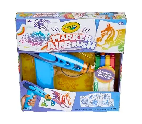Kit de Arte con Spray Crayola: 1 Aerógrafo, 8 Marcadores Lavables y 5 Plantillas