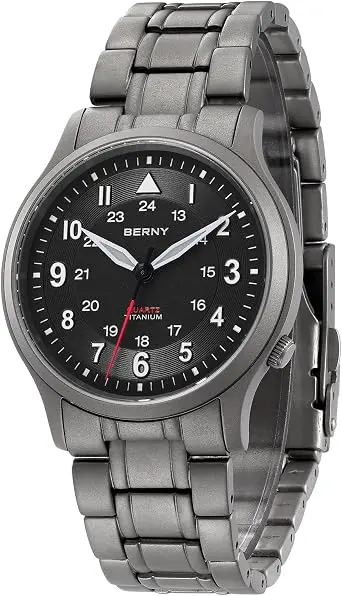 Reloj de Campo de Titanio BERNY para Hombre, Unisex, Luminiscente y Resistente al Agua 5ATM
