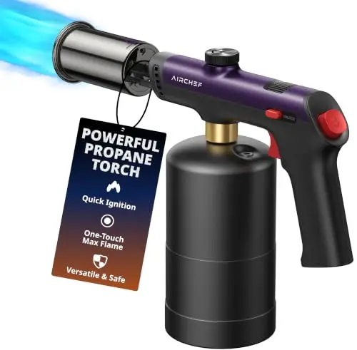 AirChef Soplete de Propano, Llama Máxima Instantánea, Seguridad Mejorada, Color Púrpura Real